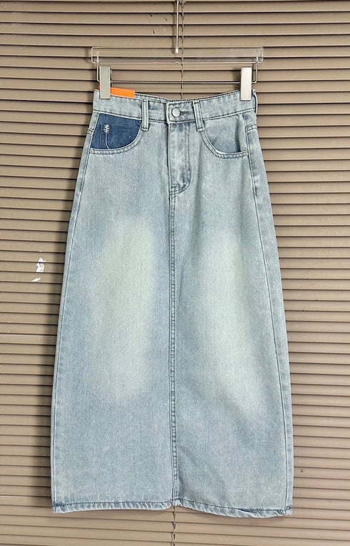 Denim Hight Waist Back Slit Long Skirts